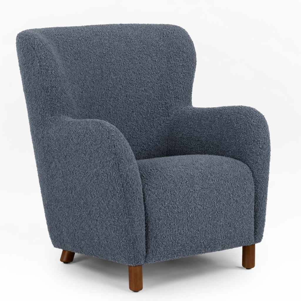 Bouclé Lounge Chair - Bijou Blue