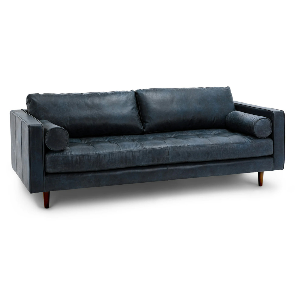 88" Tufted Leather Sofa - Oxford Blue