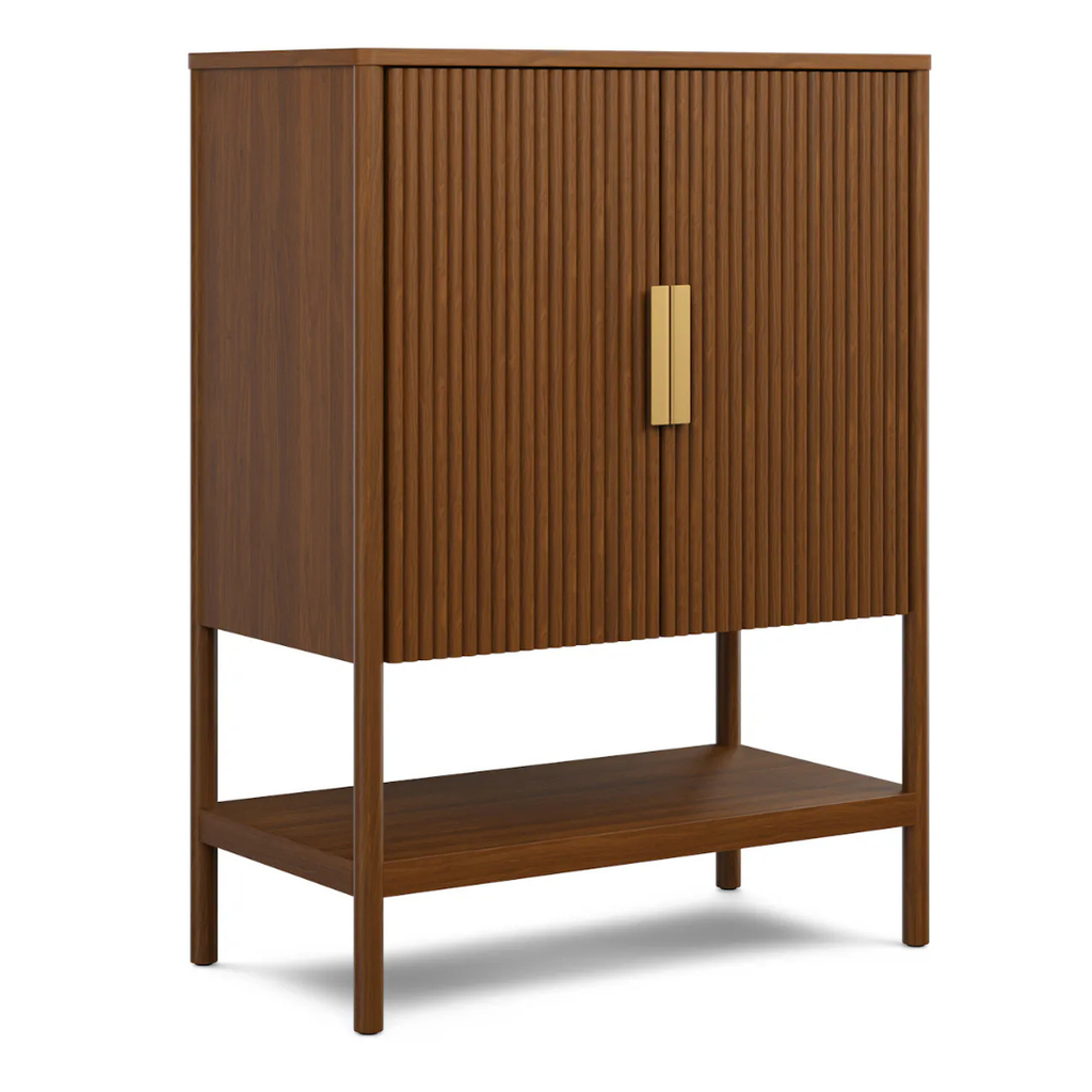 Fluted Walnut Storage Cabinet - 30"