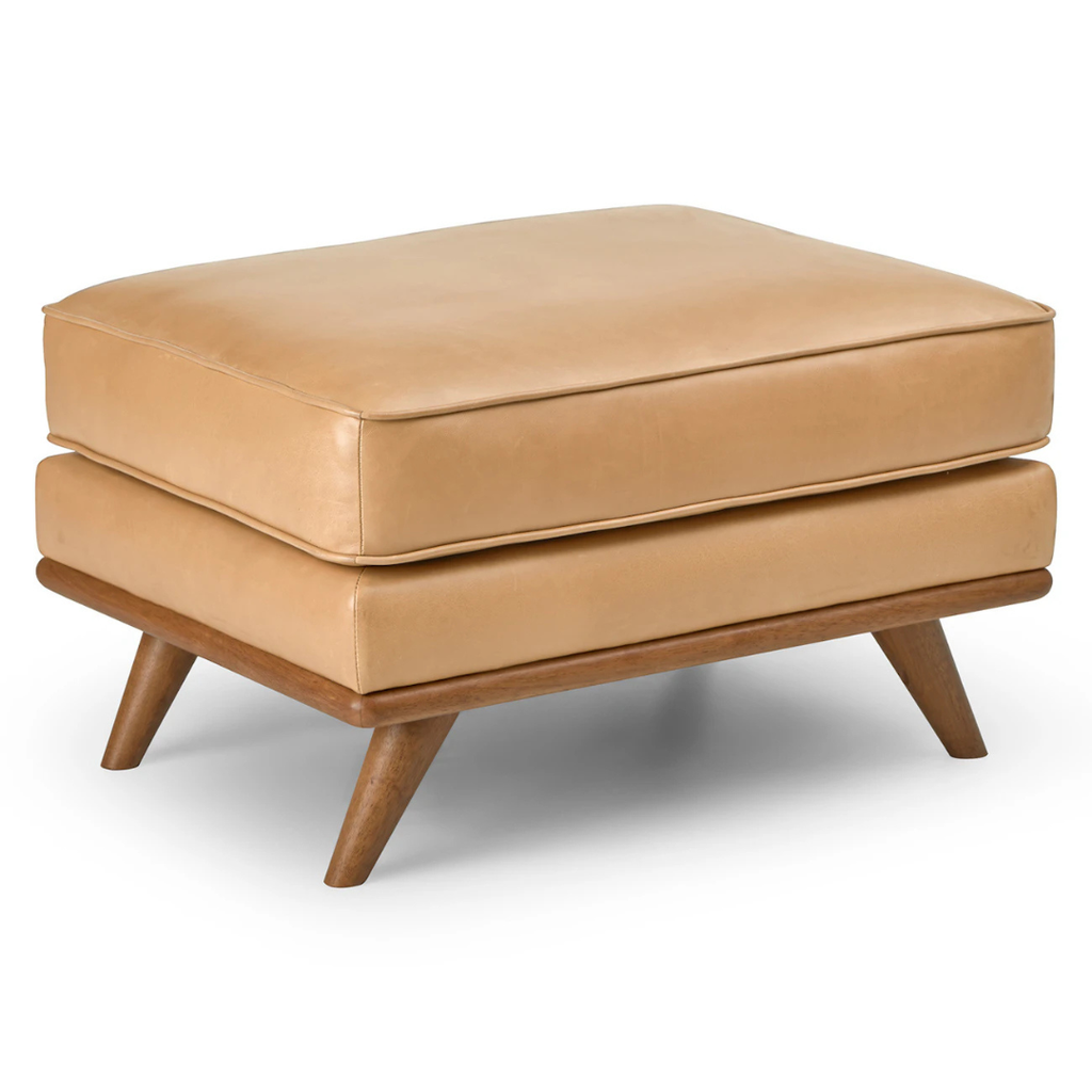 Mid-Century Modern 31" Leather Ottoman - Charme Tan