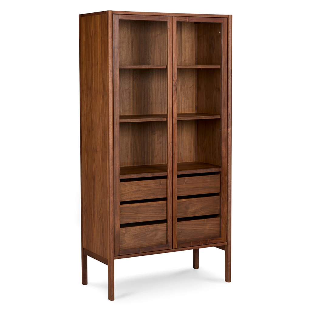 Glass Door Storage Cabinet – Walnut