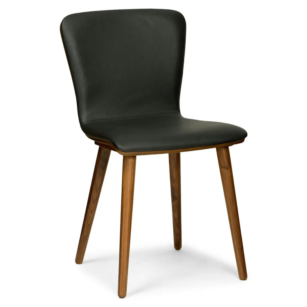 Curved Back Leather Dining Chair – Walnut & Black