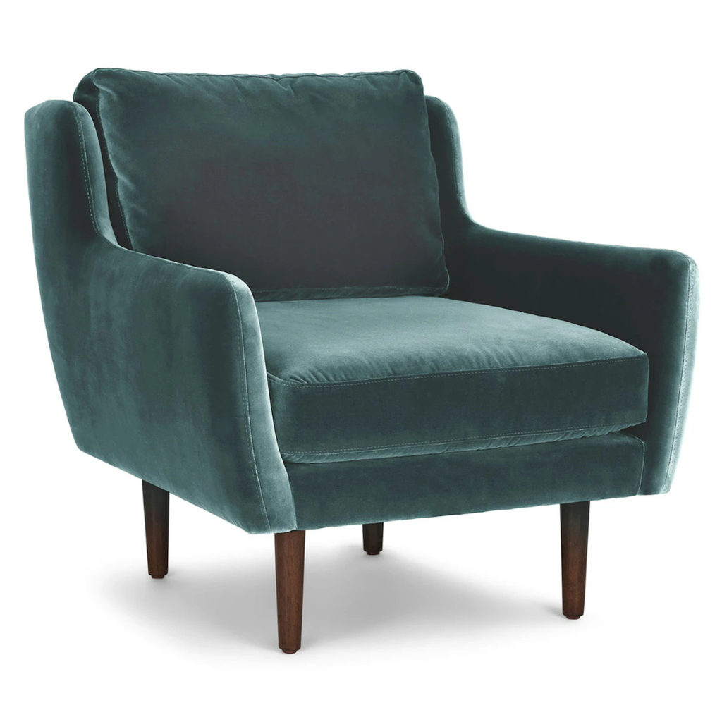 Mid-Century Modern Velvet Lounge Chair - Pacific Blue