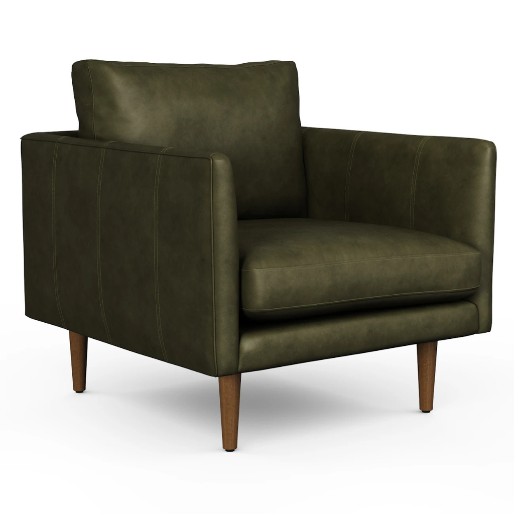 Mid-Century Modern Leather Lounge Chair - Charme Green 32"