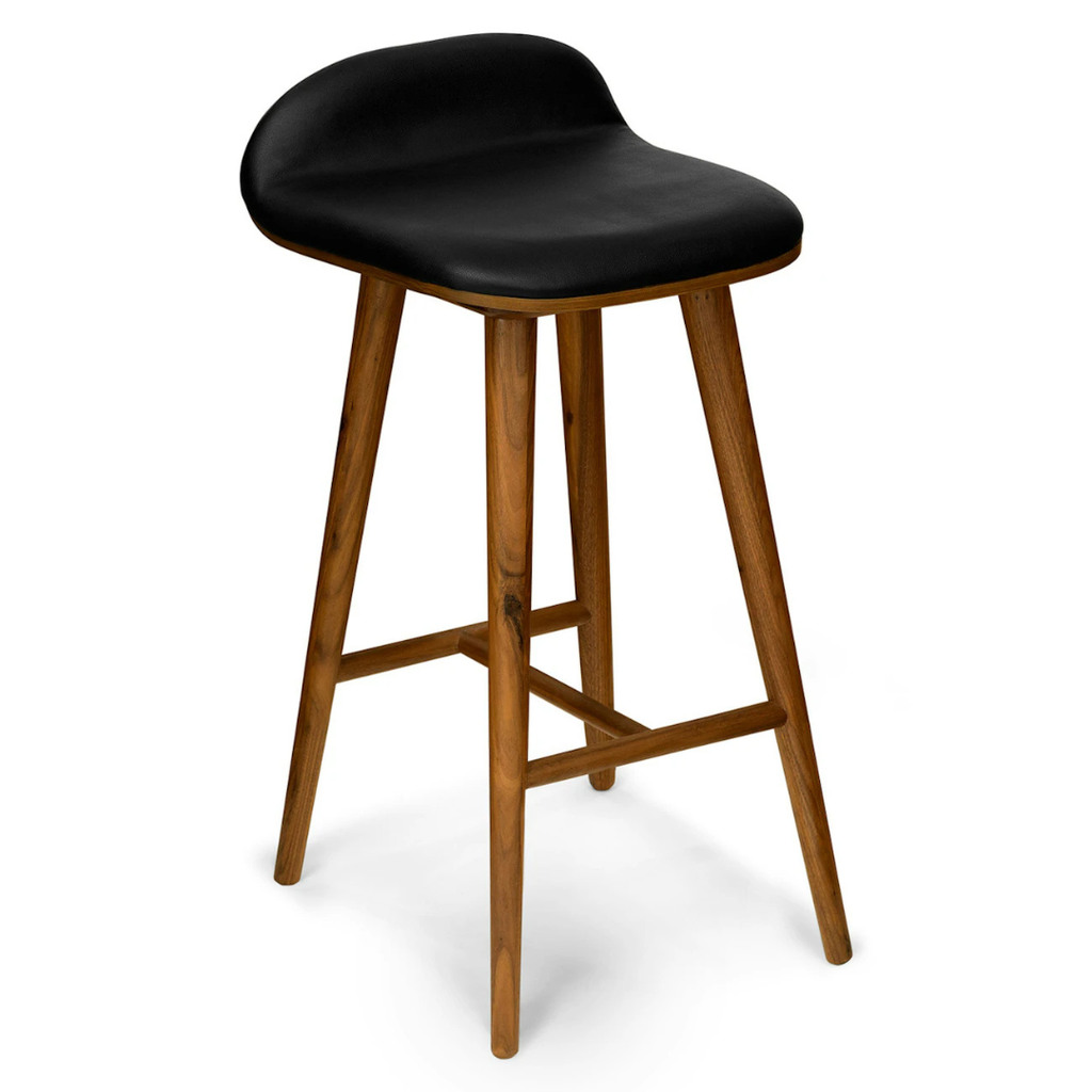Leather Bar Stool - Walnut and Black