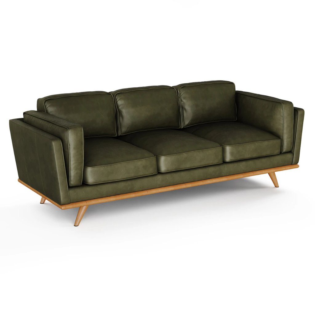Mid-Century Modern Leather Sofa - Charme Green 90"