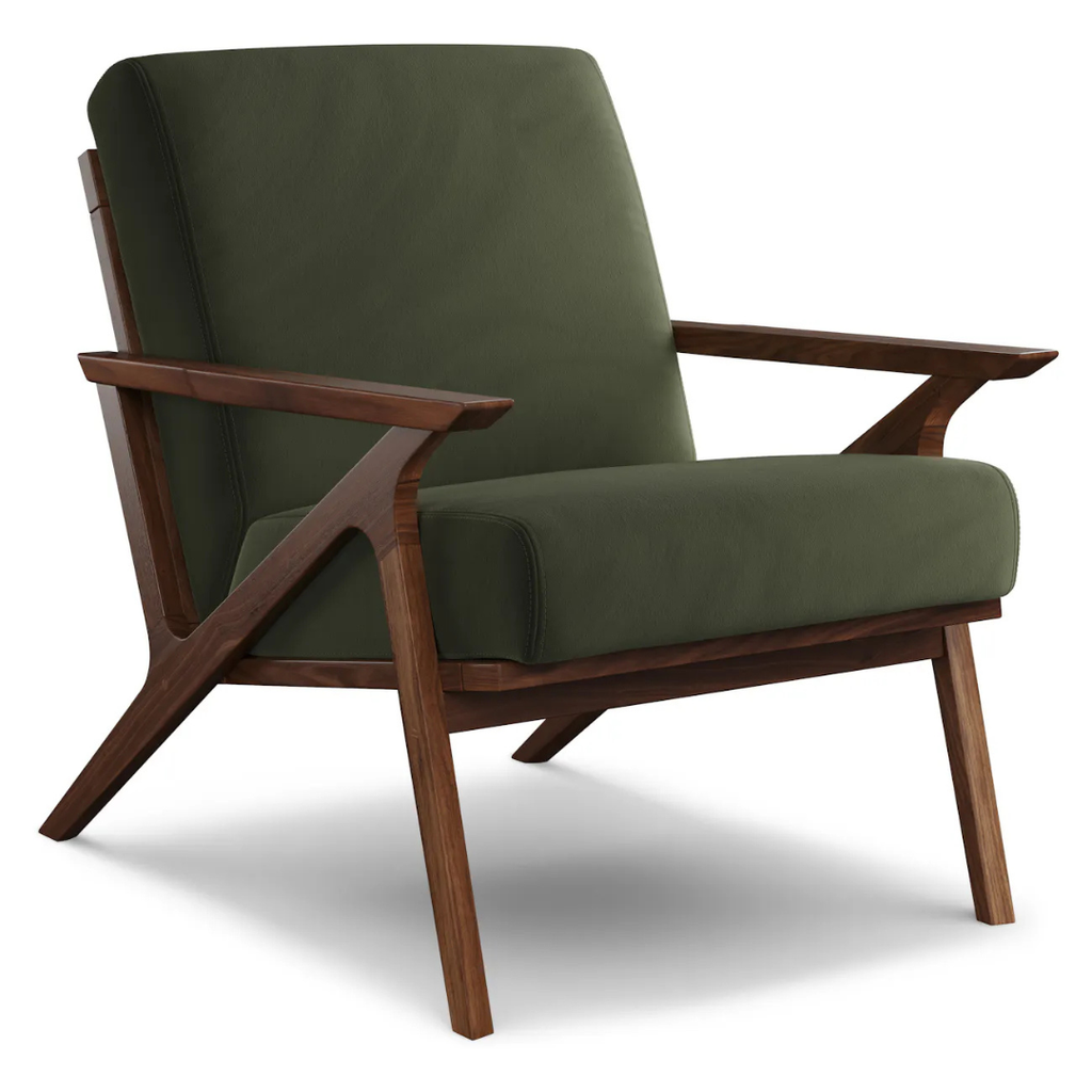 Velvet Lounge Chair - Walnut and Fir Green 26"