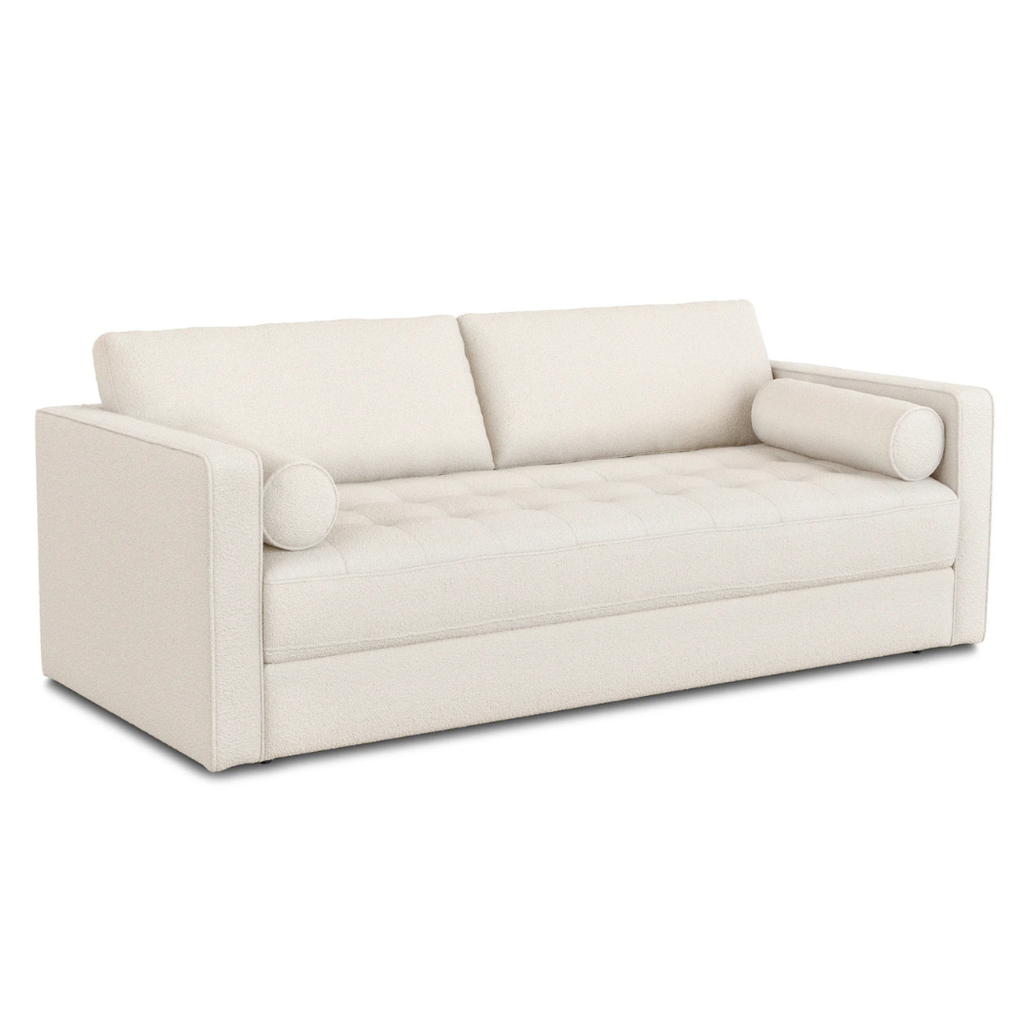 Mid-Century Modern 88" Tufted Sofa Bed - Ivory Wool