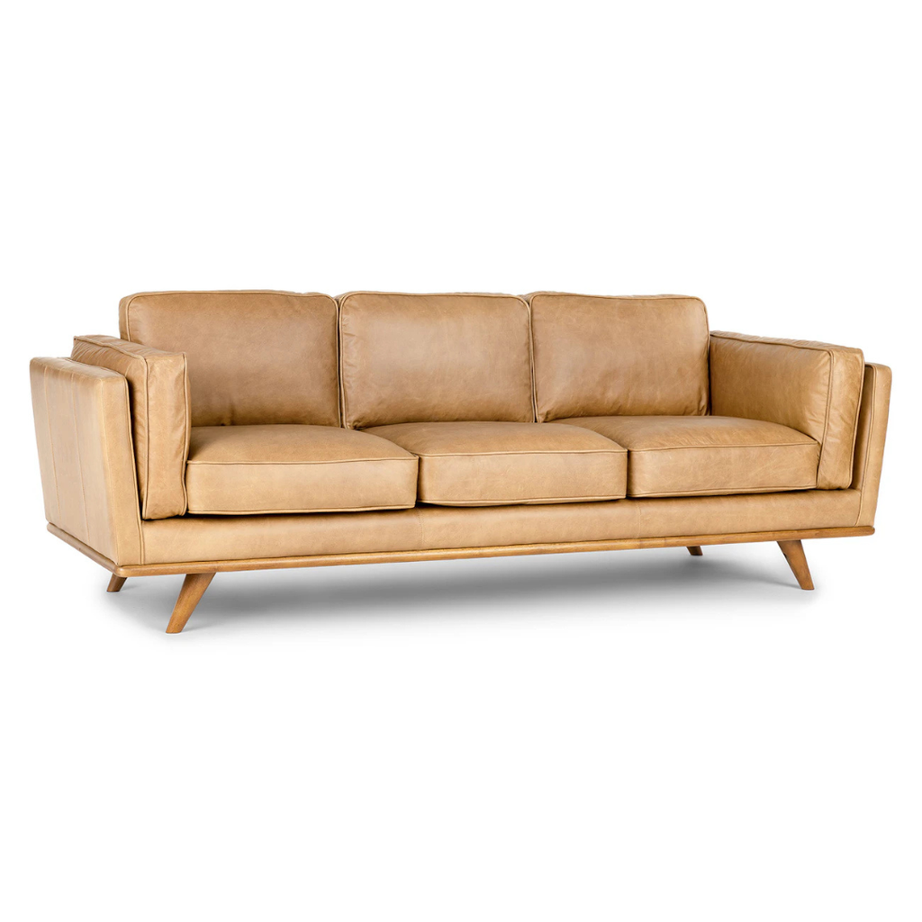 Mid-Century Modern 90" Leather Sofa - Charme Tan