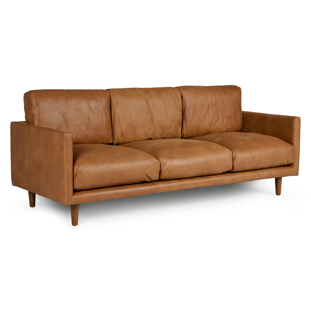 Mid-Century Modern Leather Sofa - Dakota Tan 81"