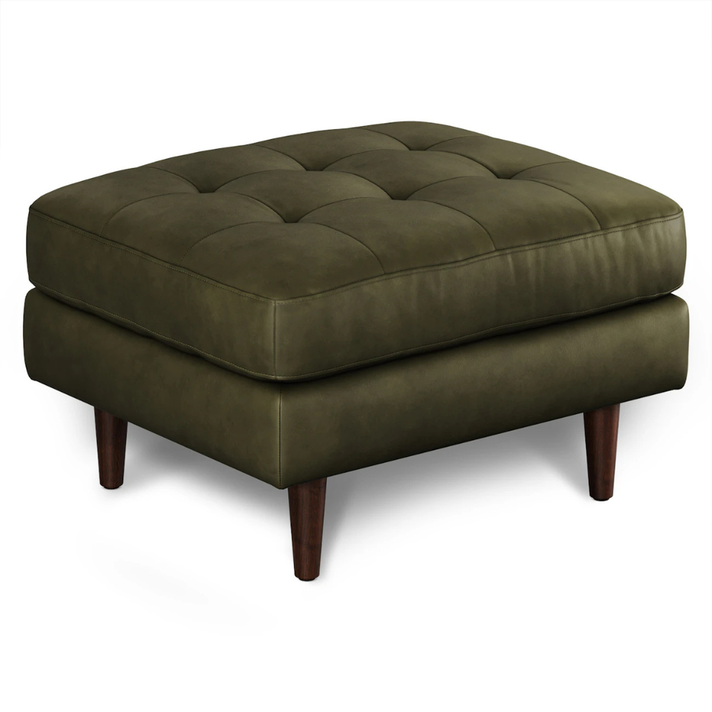 30" Leather Ottoman - Charme Green