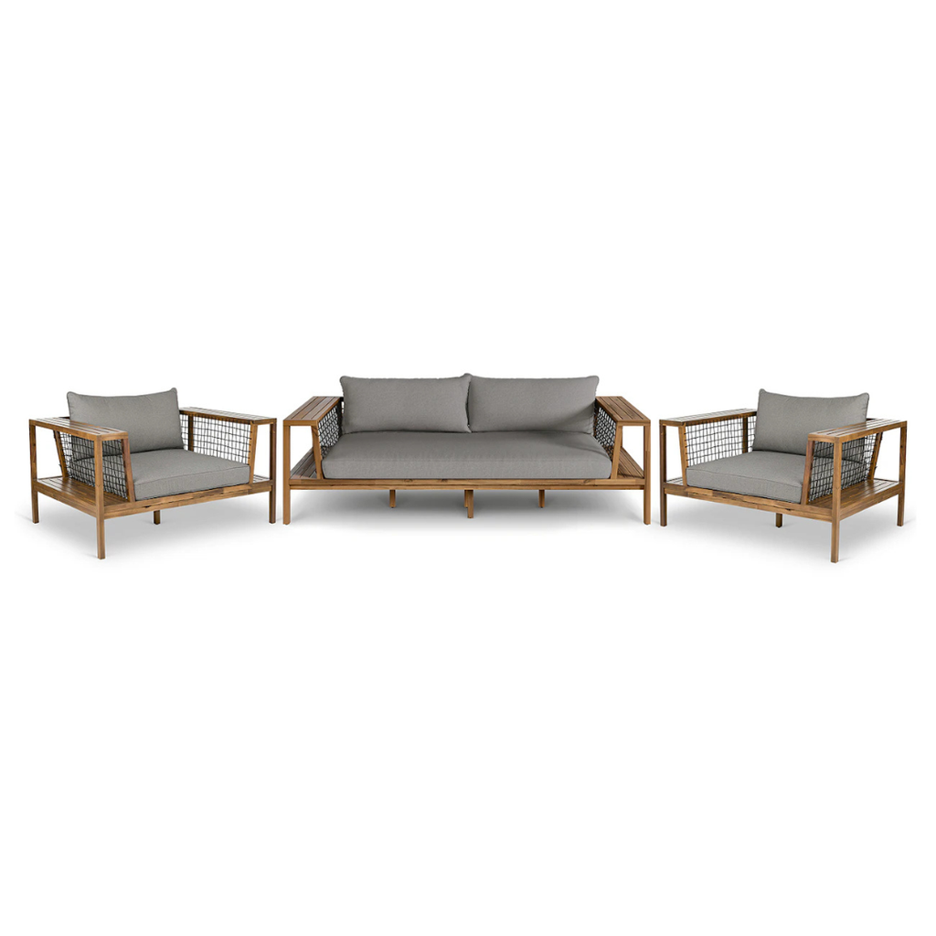 3 Piece Outdoor Sofa & Chair Set - Taupe Gray