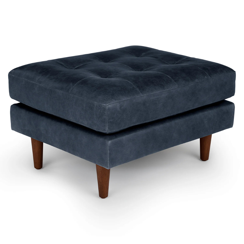 30" Leather Ottoman - Oxford Blue