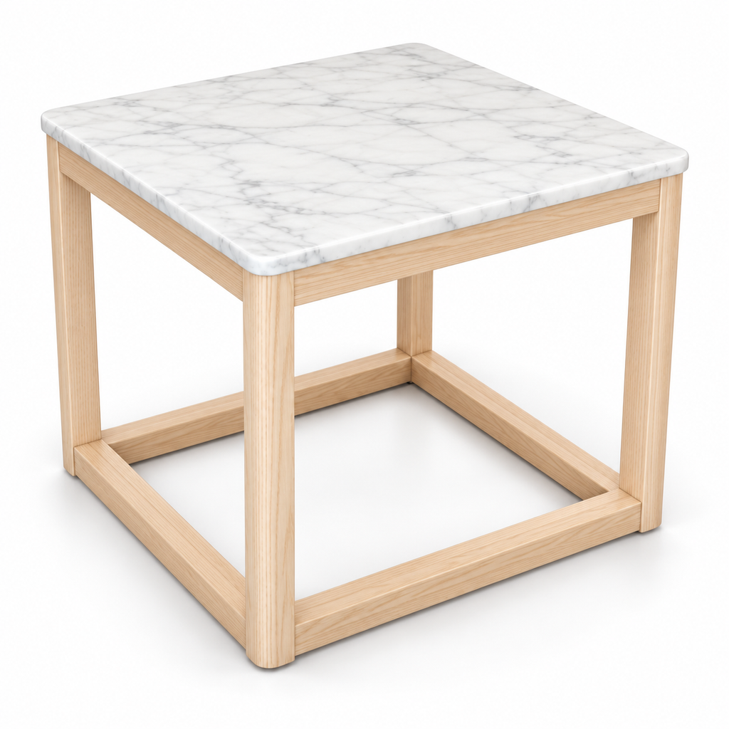 White Marble & Ash Side Table