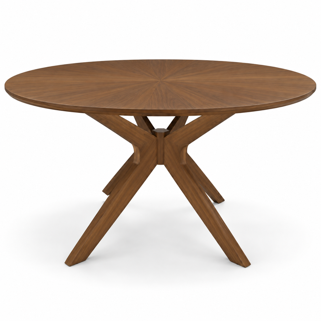 Walnut Sunburst Round Dining Table - 47"