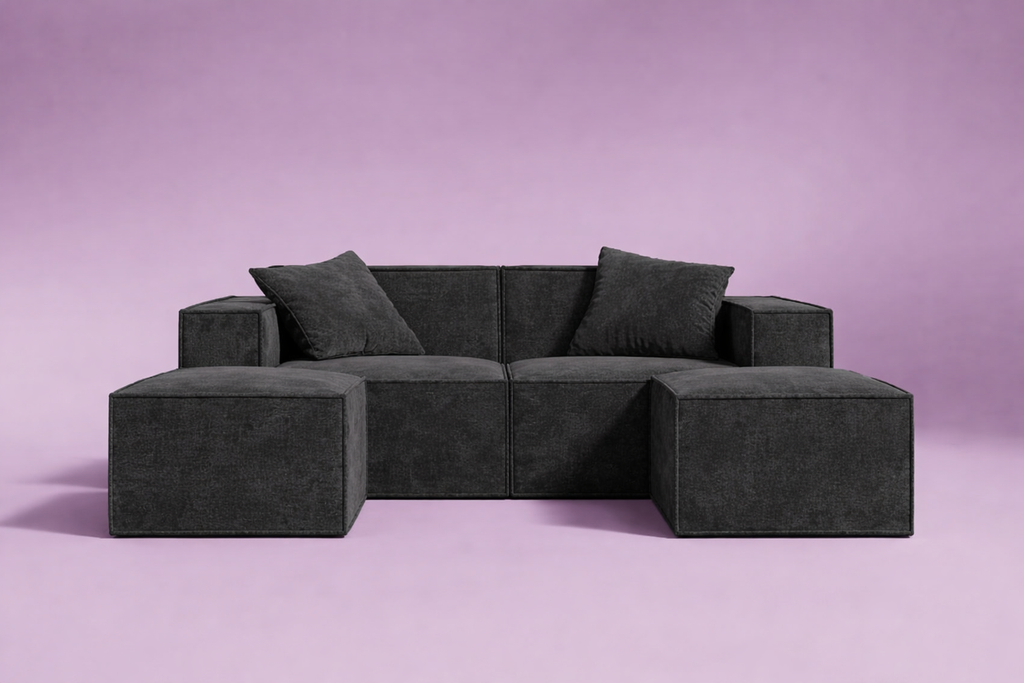 Modular Lounge Loveseat with 2 Ottomans - Carbon Black