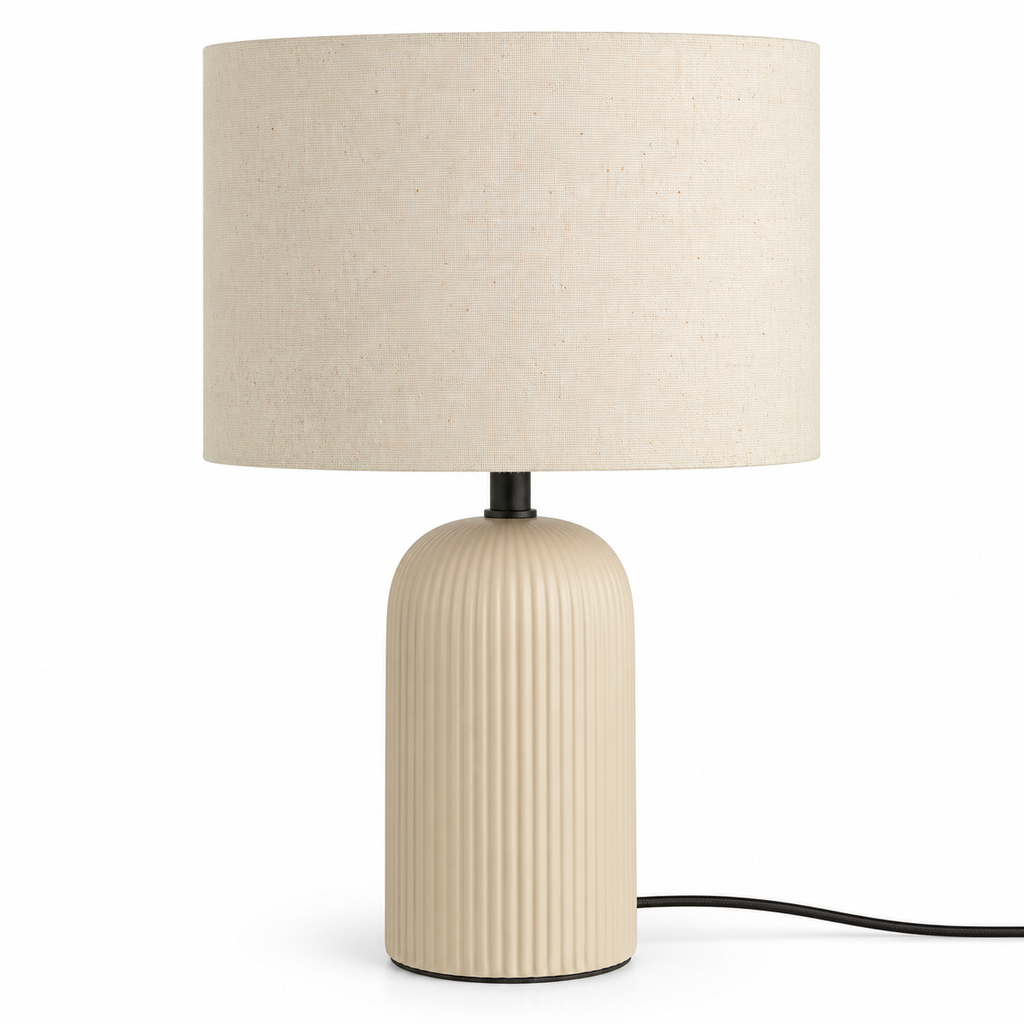 Fluted Ceramic Table Lamp – Putty Grey