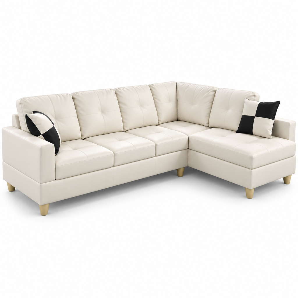 Modern Faux Leather Chaise Sectional - Off White