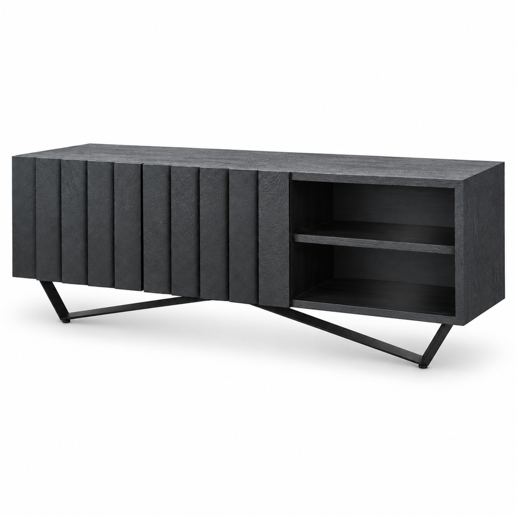 Textured Mango Wood Media Unit – Charcoal 63"