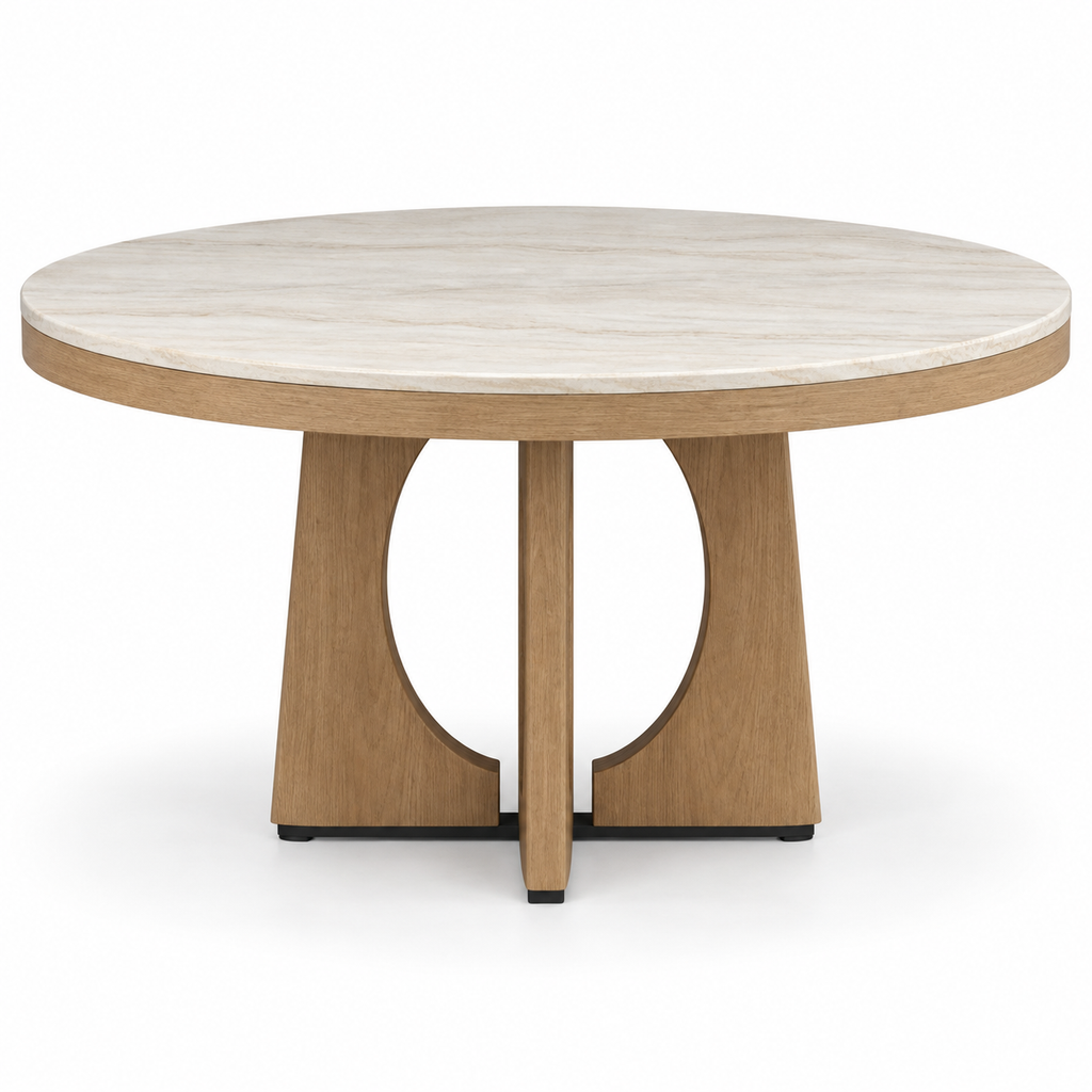 Round Sandstone Top Dining Table – Natural Oak 54"