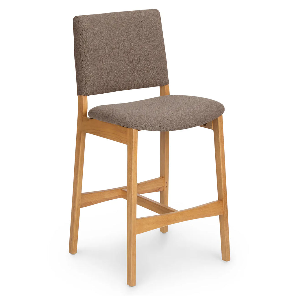 Mid-Century Upholstered Counter Stool – Oak & Ratine Brown • OSI-W
