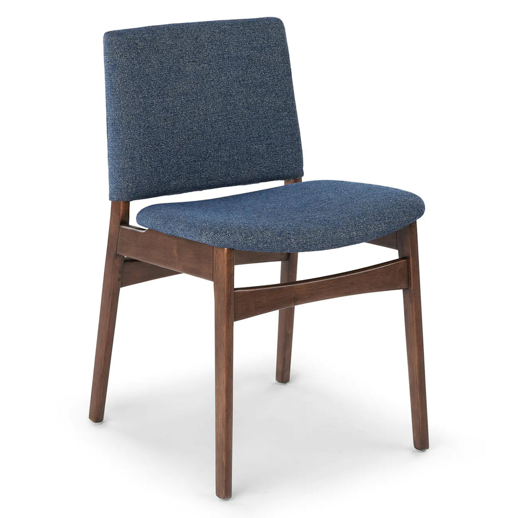 Walnut Upholstered Dining Chair – Denim Blue