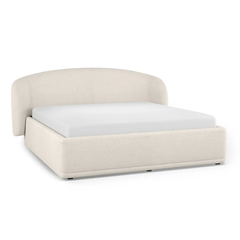 Curved King Storage Bed – Ivory Bouclé • OSI-T