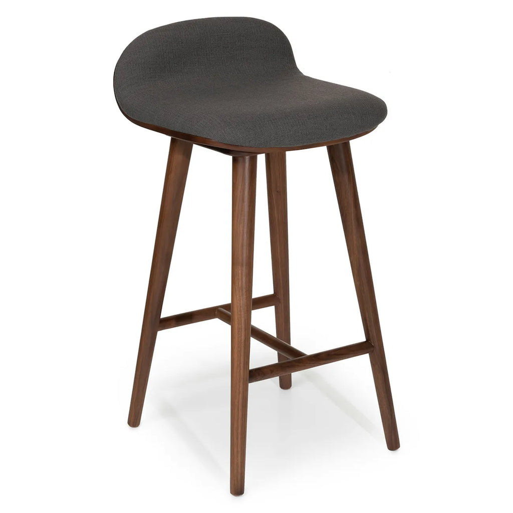 Mid-Century Upholstered Counter Stool – Walnut & Miller Gray