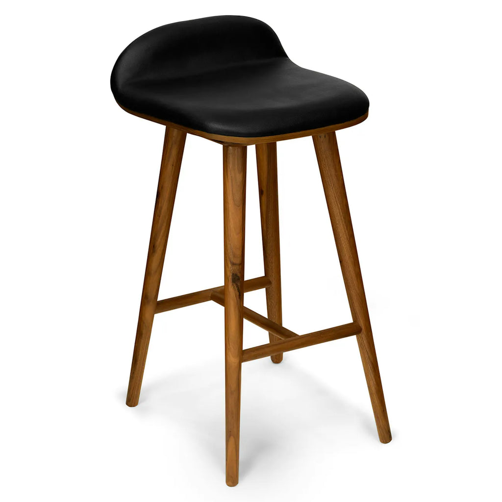 Walnut Bentwood Leather Counter Stool - Black